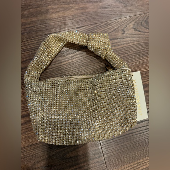 NWT Madison West Knotted  Rhinestone Dumpling Style Evening Purse - Picture 8 of 11